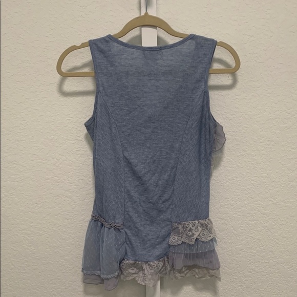 Forla Paris Boho Blue Ruffle Details Ribbed Tank Top - Picture 5 of 8